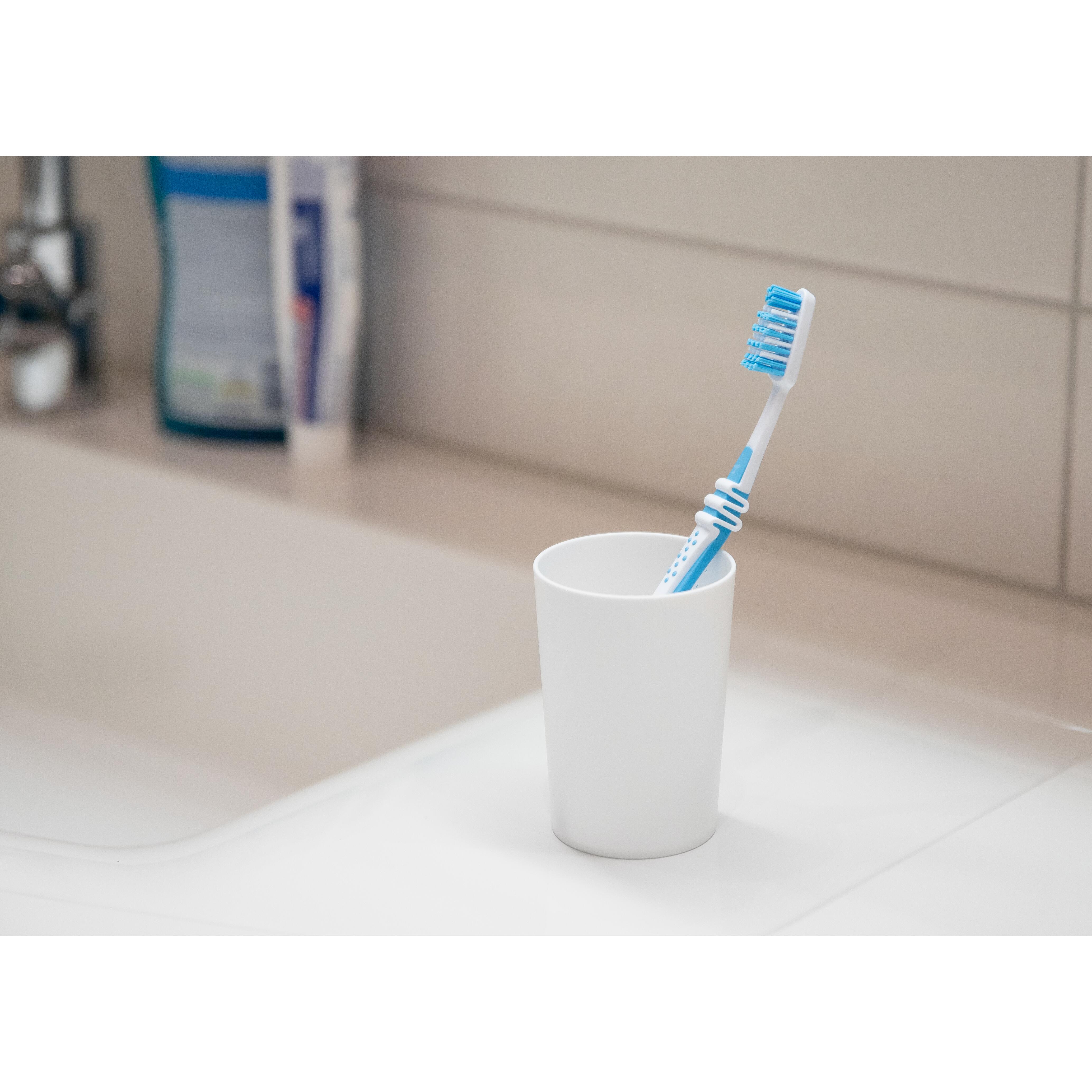 Wellsamed Zahnputzbecher 0,3L - Weiß-transparenter Kunststoff Becher